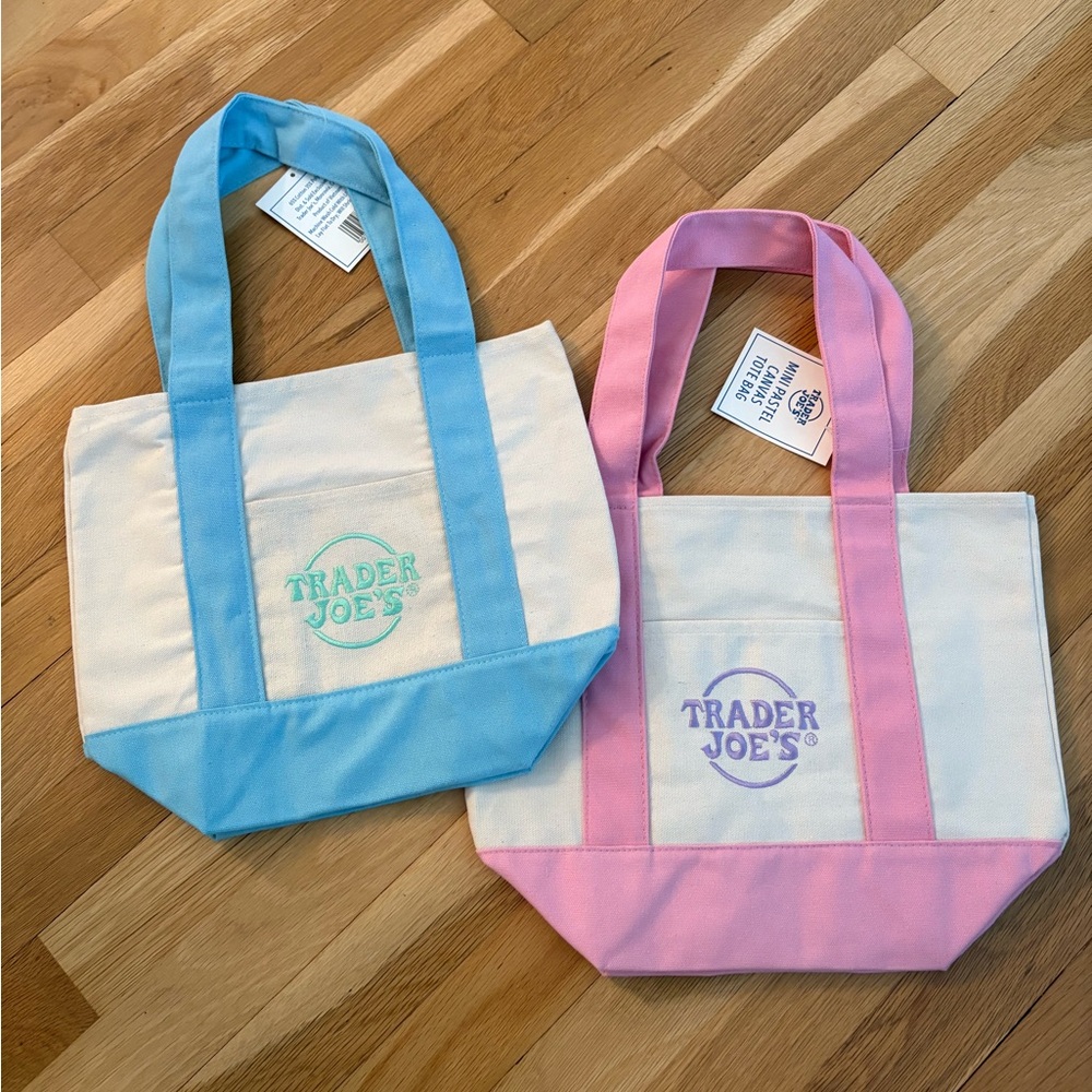Trader Joe's Canvas Mini Tote Bag — Pink or Blue Trim
